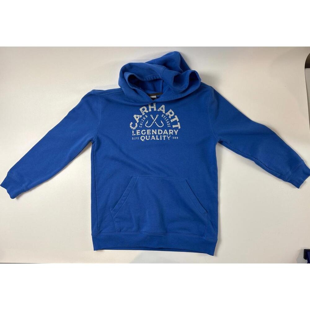 Carhartt Youth Pullover Hoodie Sweatshirt Long Sleeve Large 14/16 Blue Logo